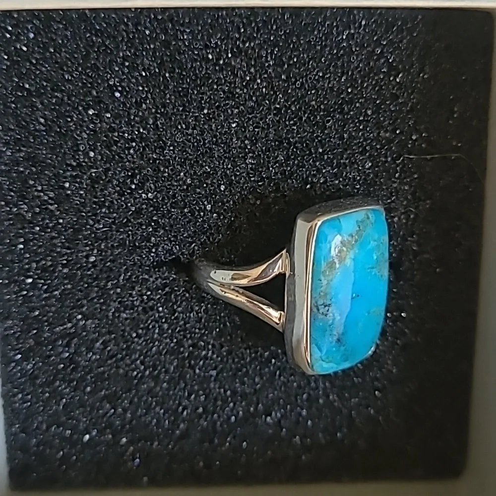Blue Mojave Turquoise ring in Solid Sterling silver 925. Size 5.5 - Picture 3 of 6